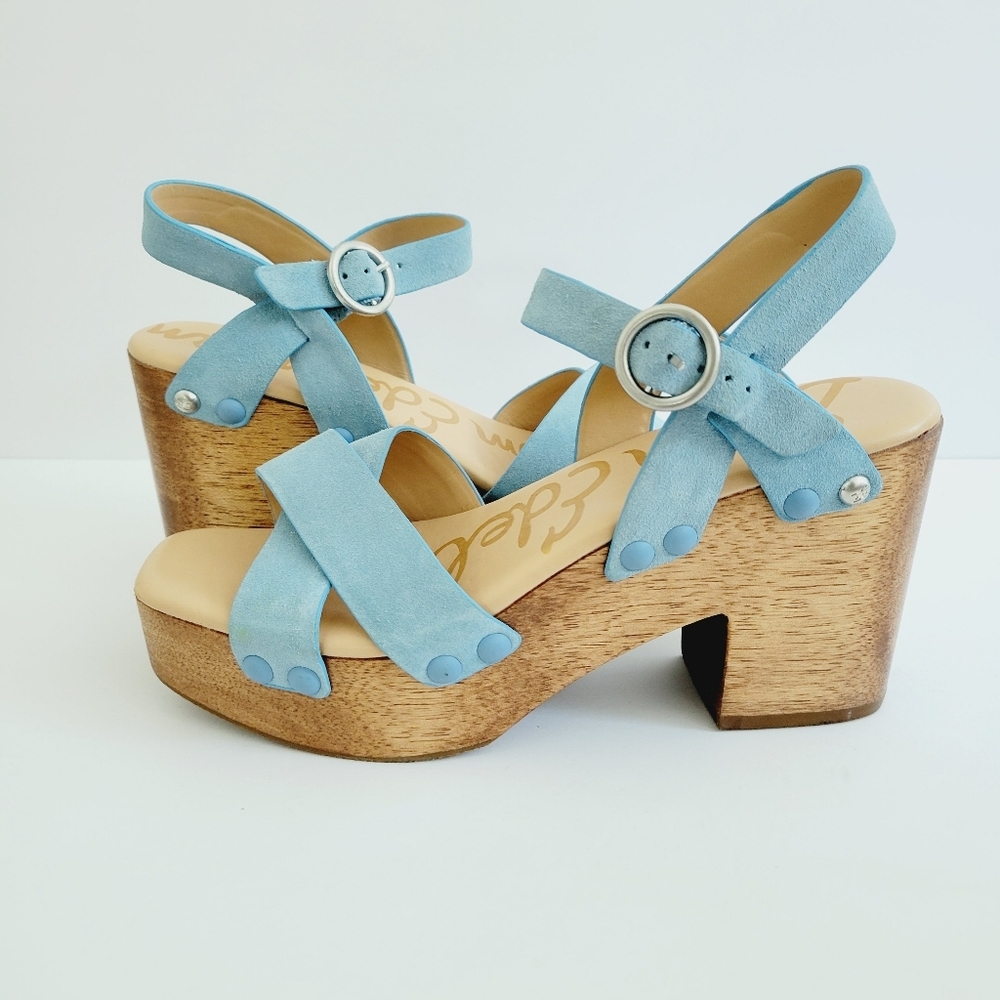 New Sam Edelman Josephine Platform Wedge Sandals Blue